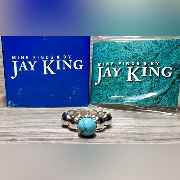 Designer Signed Jay King Sterling Silver Iron Mountain Turquoise Ring, Size 10 - Picture 2 of 10